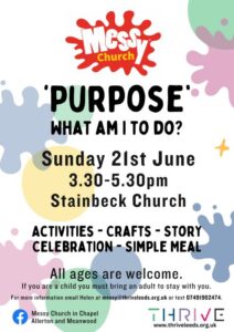 Messy Church poster Sunday 21st June 3.30-5.30pm Stainbeck Church